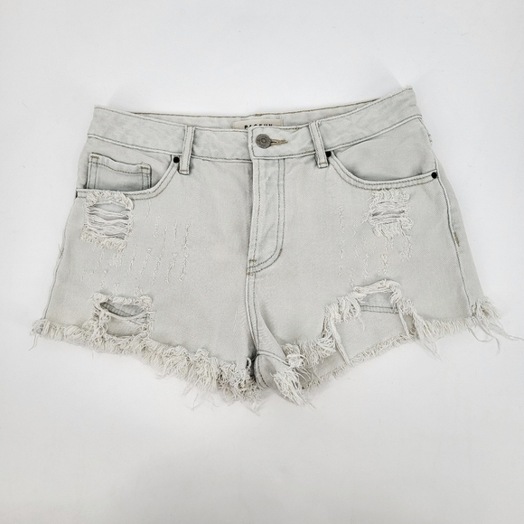 Pacsun Mid Rise Denim Shorts Cut Off Distressed Light Wash Button Fly Size 25 - Picture 1 of 6